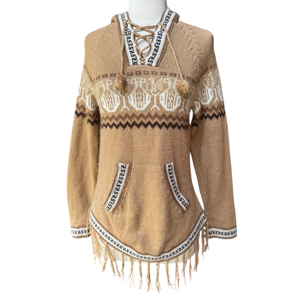 1990s Alpaca, Made in Peru, Fringe Hooded Sweater